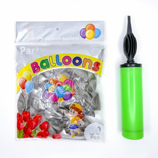 Party Balloons with Pump Set Silver