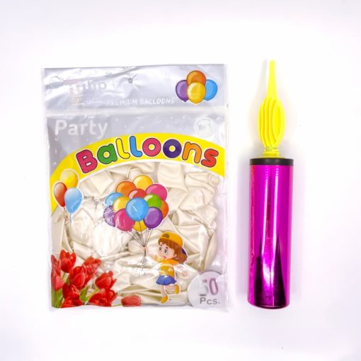 Party Balloons with Pump Set White
